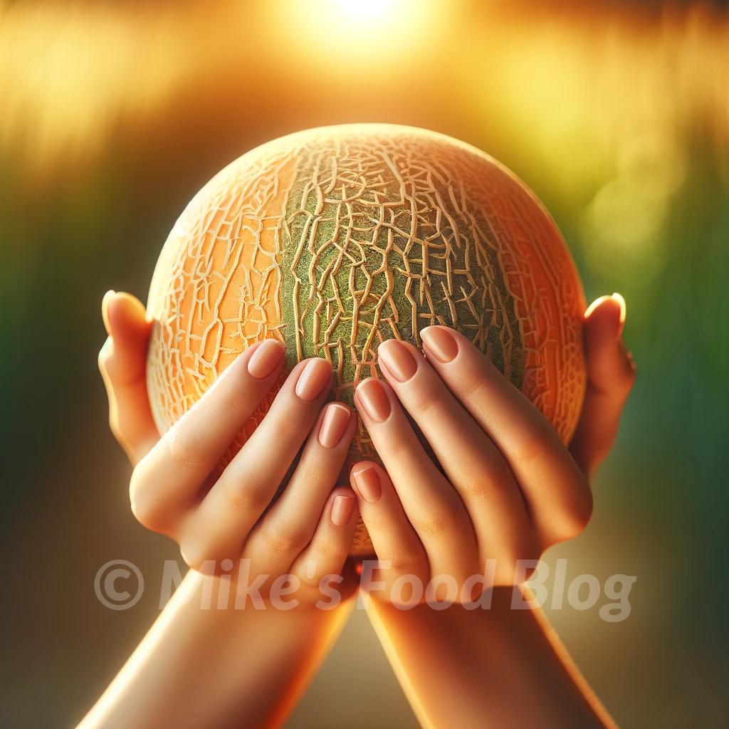 A Whole Cantaloupe Being Gently Cradling