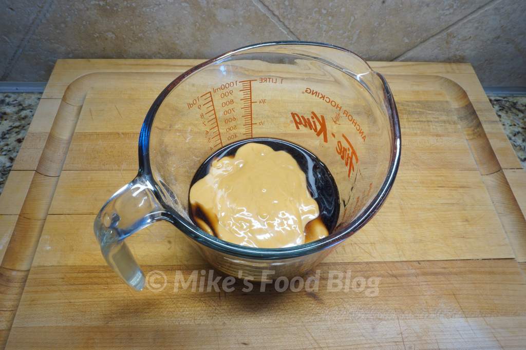 Mix peanut butter vanilla honey and maple syrup